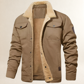 Chaqueta vaquera para hombre con forro interior — cierre de botones, bolsillos con solapa