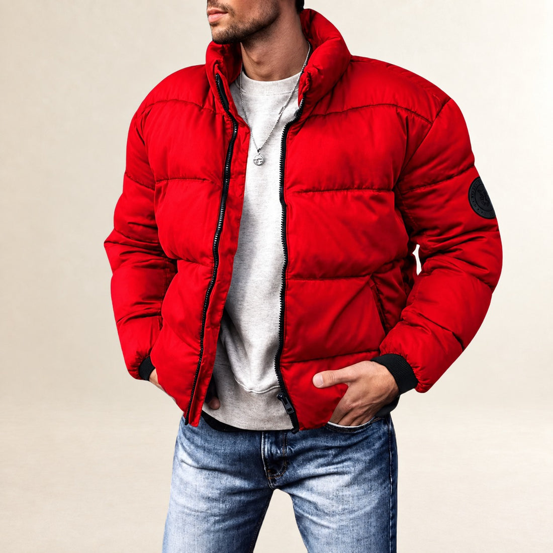 Chubasquero acolchado para hombre con diseño moderno, cuello alto y ajuste cómodo