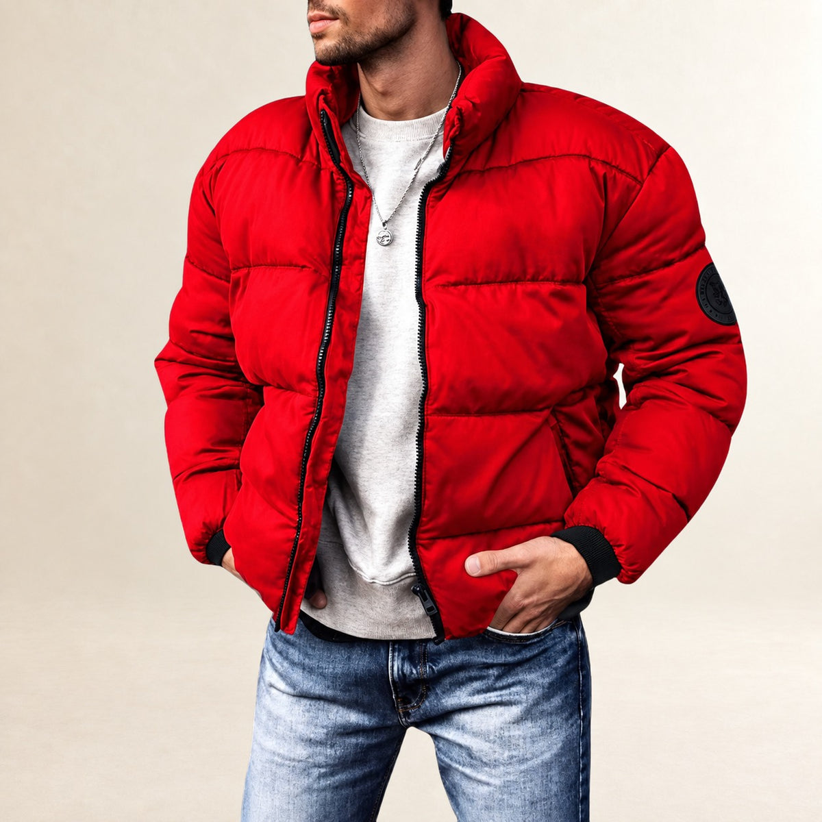 Chubasquero acolchado para hombre con diseño moderno, cuello alto y ajuste cómodo