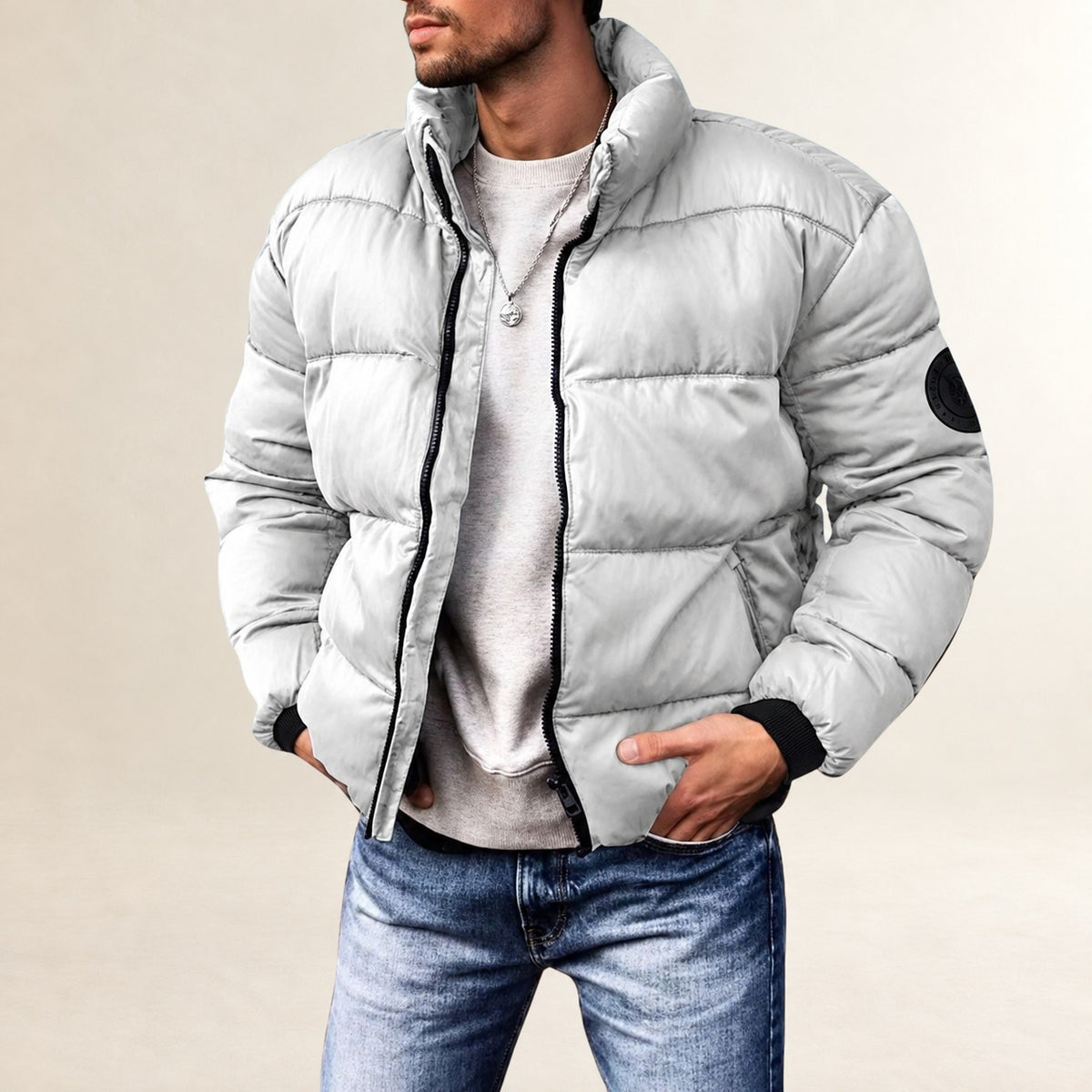 Chubasquero acolchado para hombre con diseño moderno, cuello alto y ajuste cómodo