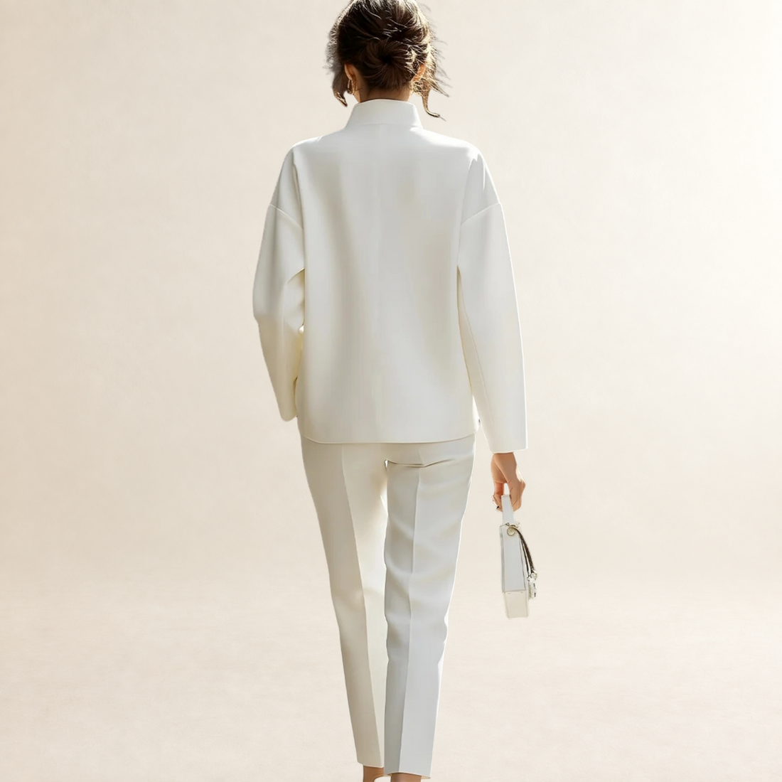 Conjunto de pantalón y blusa mujer pantalón de talle alto y camisa oversize con bolsillos con solapa