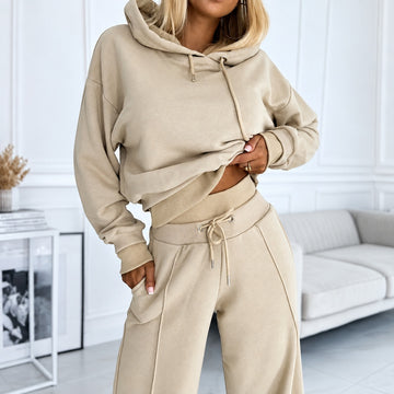 Conjunto de ropa para mujer con sudadera con capucha y pantalones de pierna ancha ajuste relajado