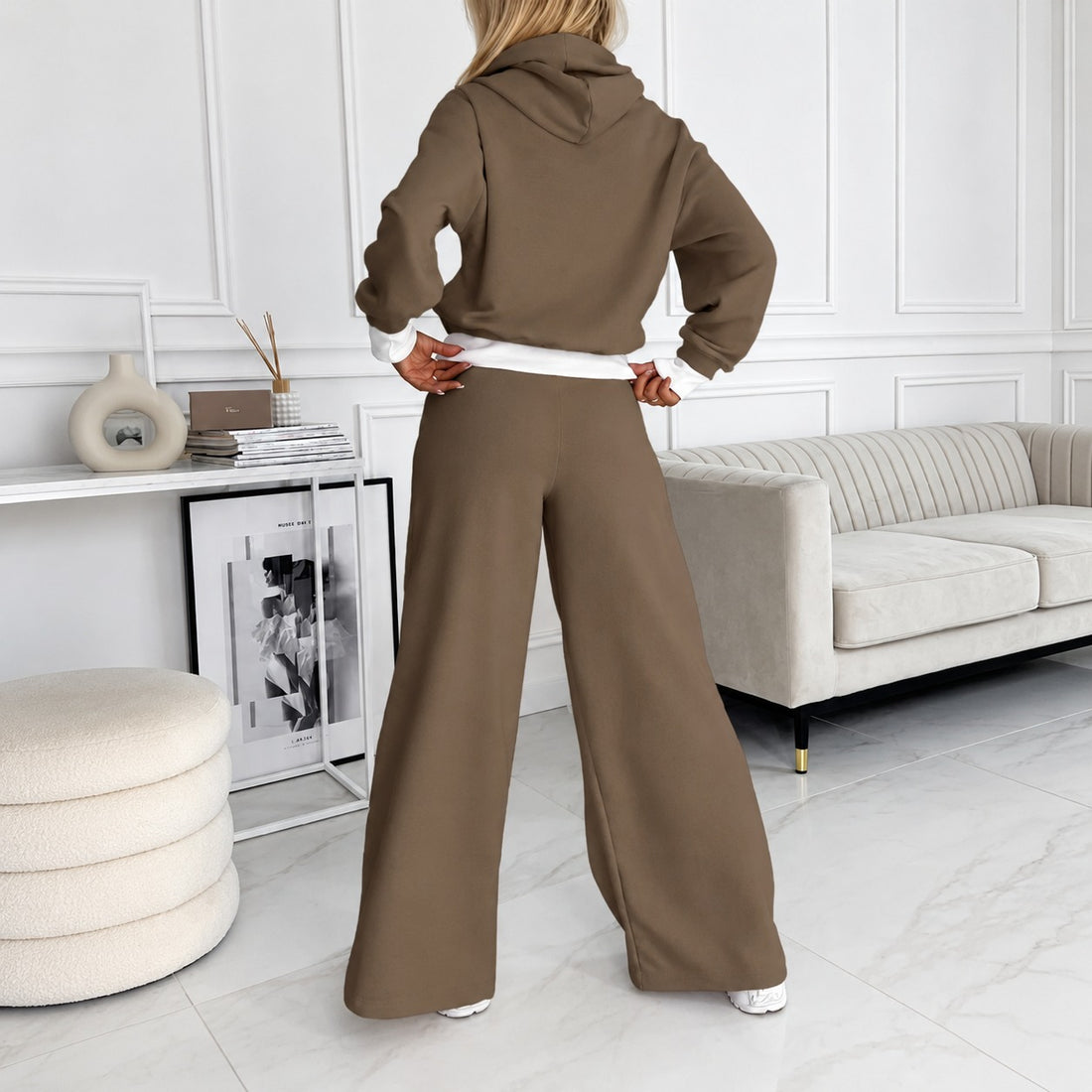 Conjunto de ropa para mujer con sudadera con capucha y pantalones de pierna ancha ajuste relajado