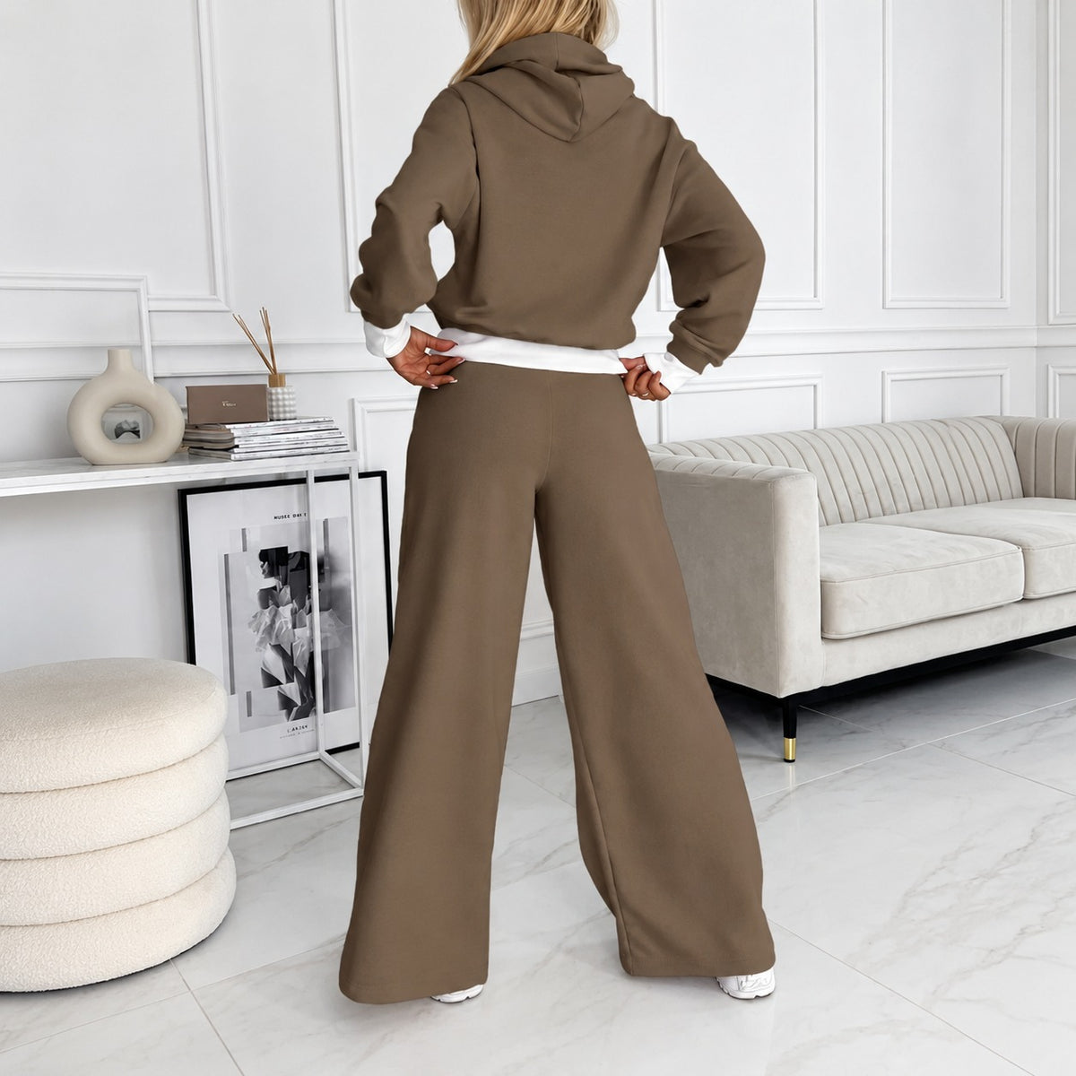 Conjunto de ropa para mujer con sudadera con capucha y pantalones de pierna ancha ajuste relajado