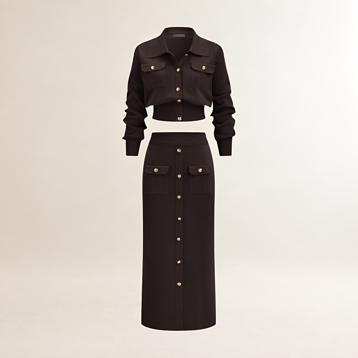 Conjunto de suéter y falda midi para mujer chaqueta con botones y bolsillos