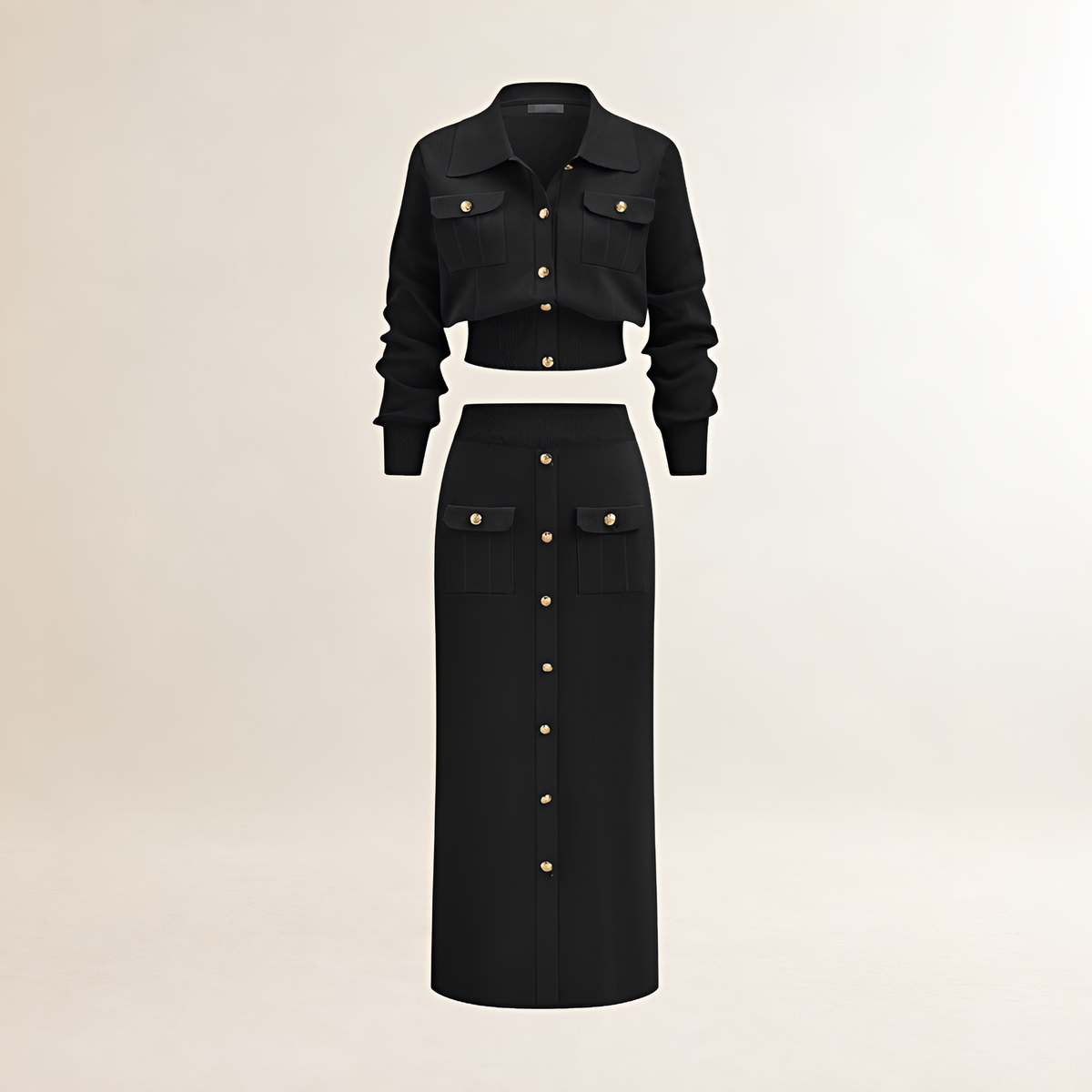 Conjunto de suéter y falda midi para mujer chaqueta con botones y bolsillos