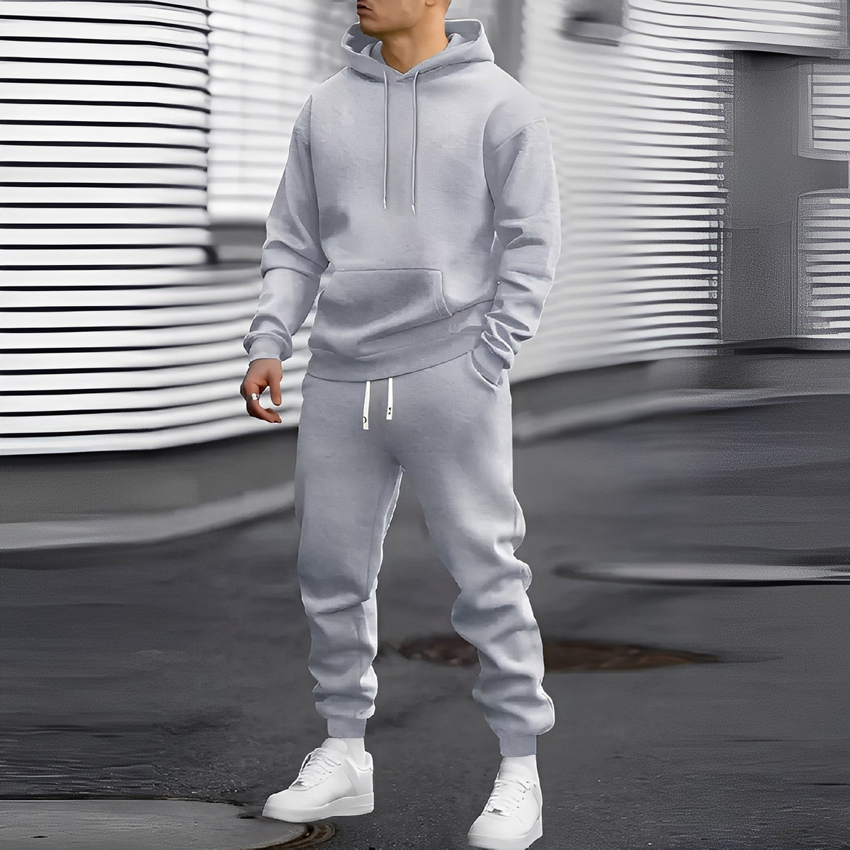Conjunto de sudadera con capucha y joggers de hombre con bolsillos