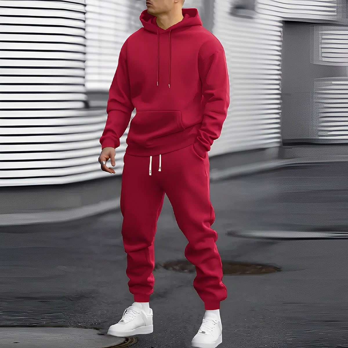 Conjunto de sudadera con capucha y joggers de hombre con bolsillos