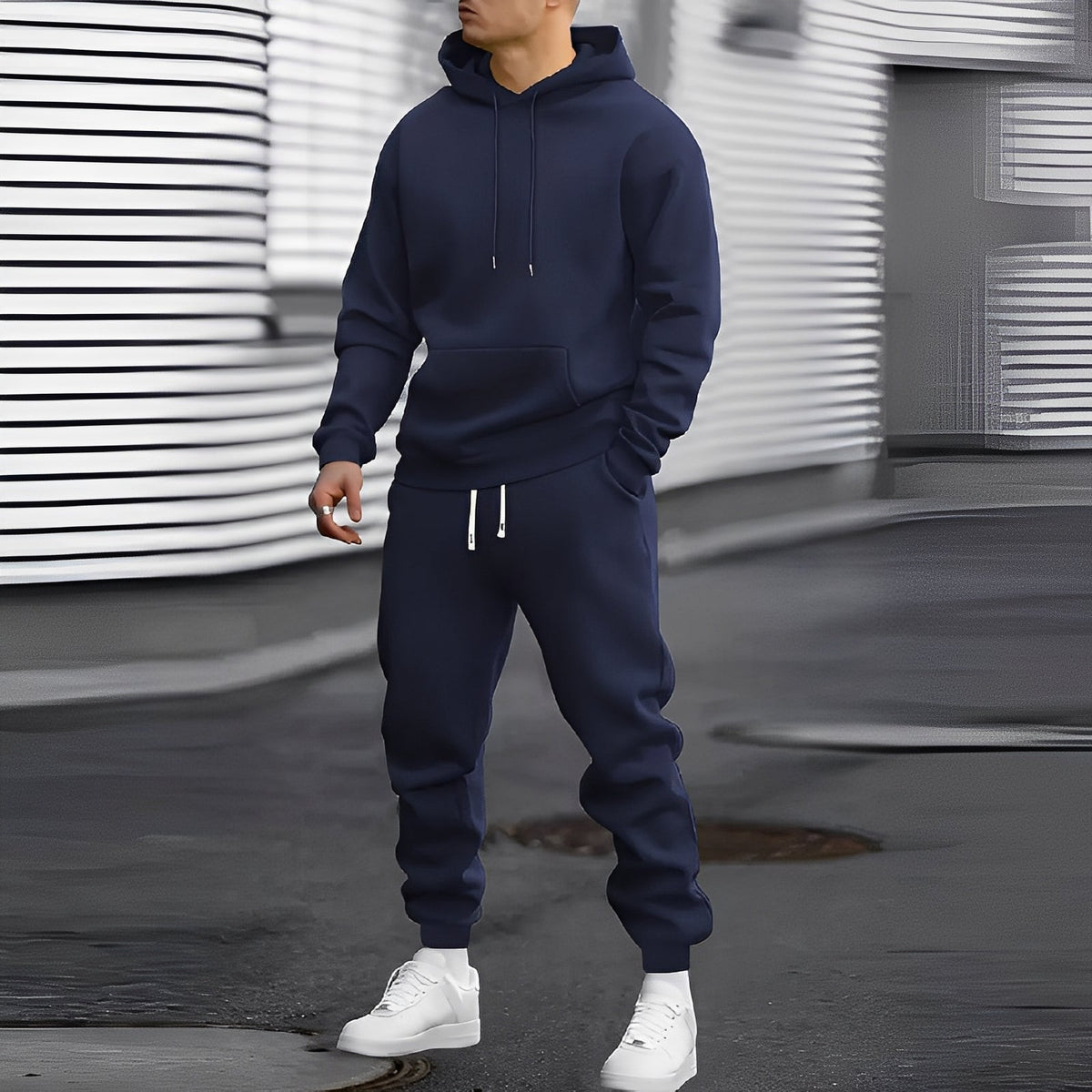 Conjunto de sudadera con capucha y joggers de hombre con bolsillos