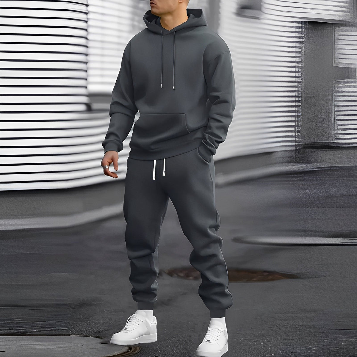 Conjunto de sudadera con capucha y joggers de hombre con bolsillos
