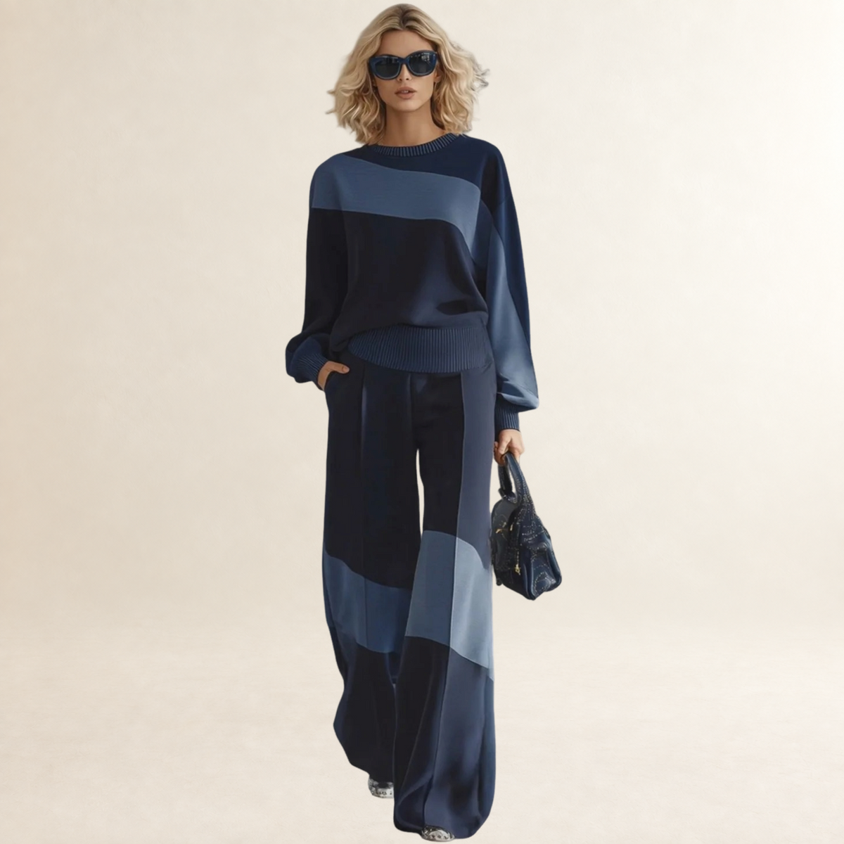 Conjunto de sudadera y pantalones deportivos para mujer con diseño patchwork y corte relajado