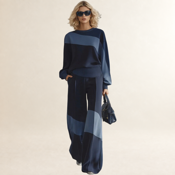 Conjunto de sudadera y pantalones deportivos para mujer con diseño patchwork y corte relajado