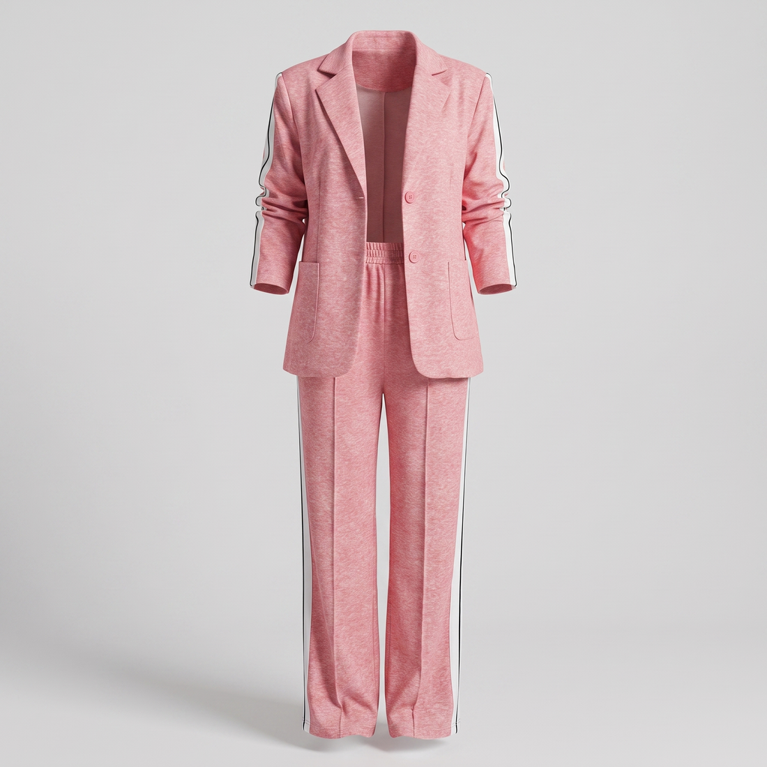 Conjunto de traje casual para mujer con blazer y pantalones de pierna ancha con rayas laterales
