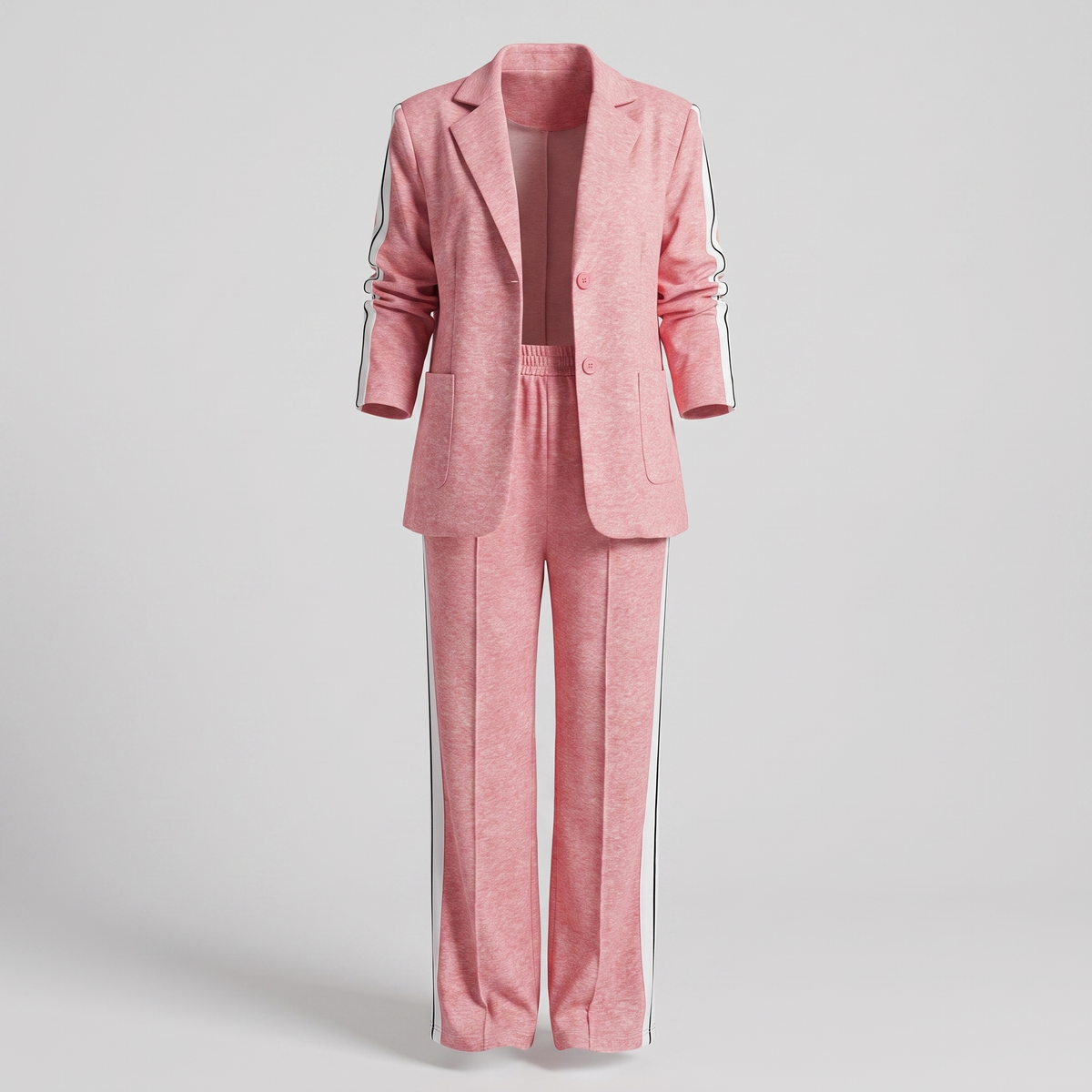 Conjunto de traje casual para mujer con blazer y pantalones de pierna ancha con rayas laterales