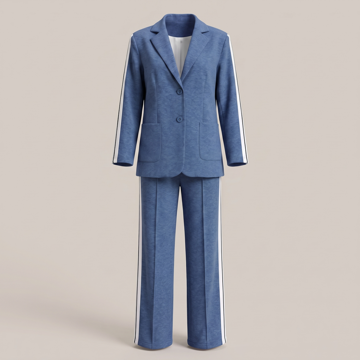 Conjunto de traje casual para mujer con blazer y pantalones de pierna ancha con rayas laterales