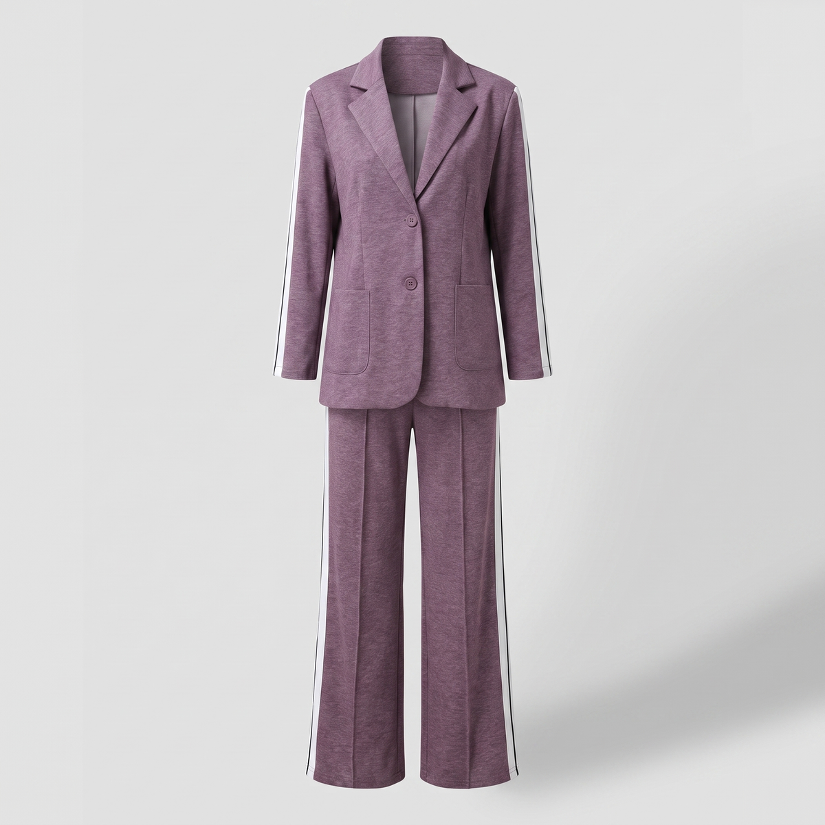 Conjunto de traje casual para mujer con blazer y pantalones de pierna ancha con rayas laterales