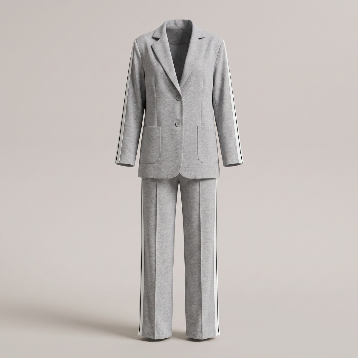 Conjunto de traje casual para mujer con blazer y pantalones de pierna ancha con rayas laterales