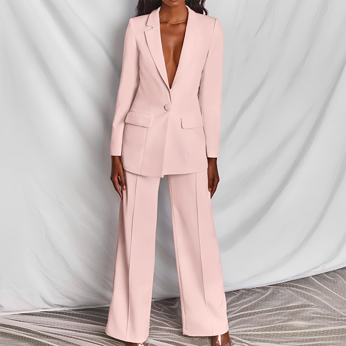 Conjunto de traje de mujer blazer y pantalón de pierna ancha ajuste entallado
