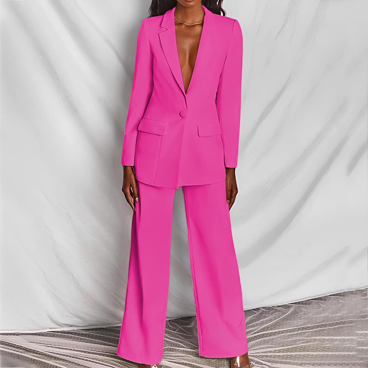 Conjunto de traje de mujer blazer y pantalón de pierna ancha ajuste entallado