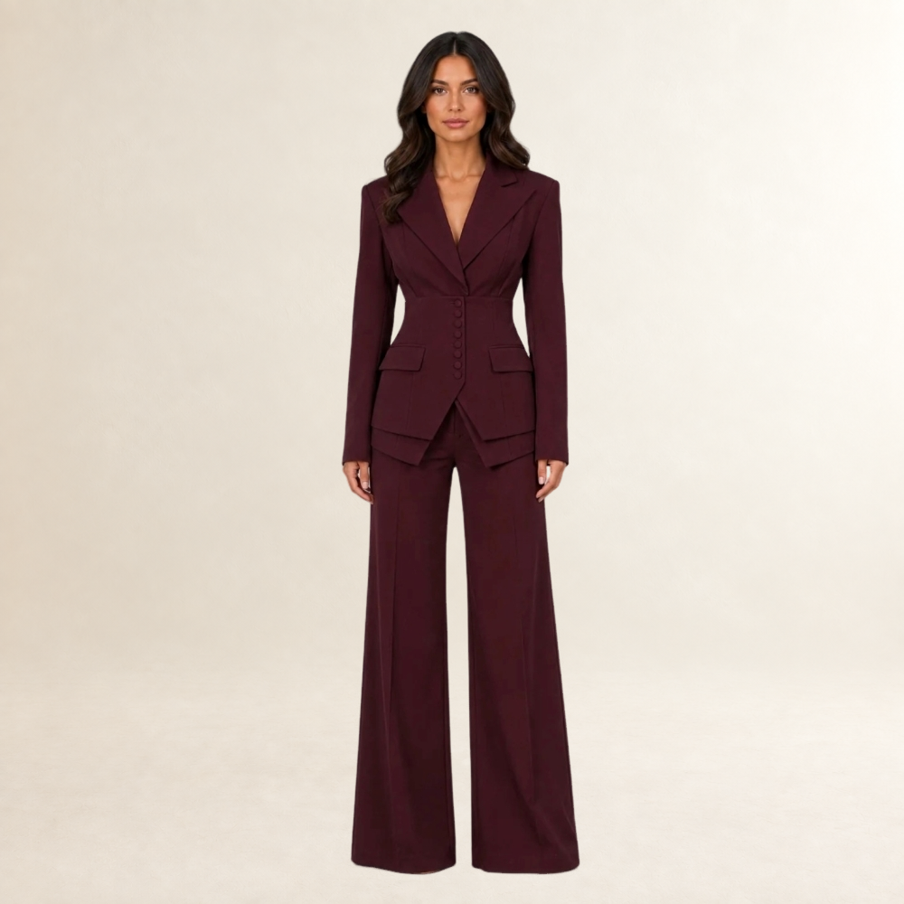 Conjunto de traje de mujer de tres piezas con blazer de doble botonadura pantalones de pierna ancha