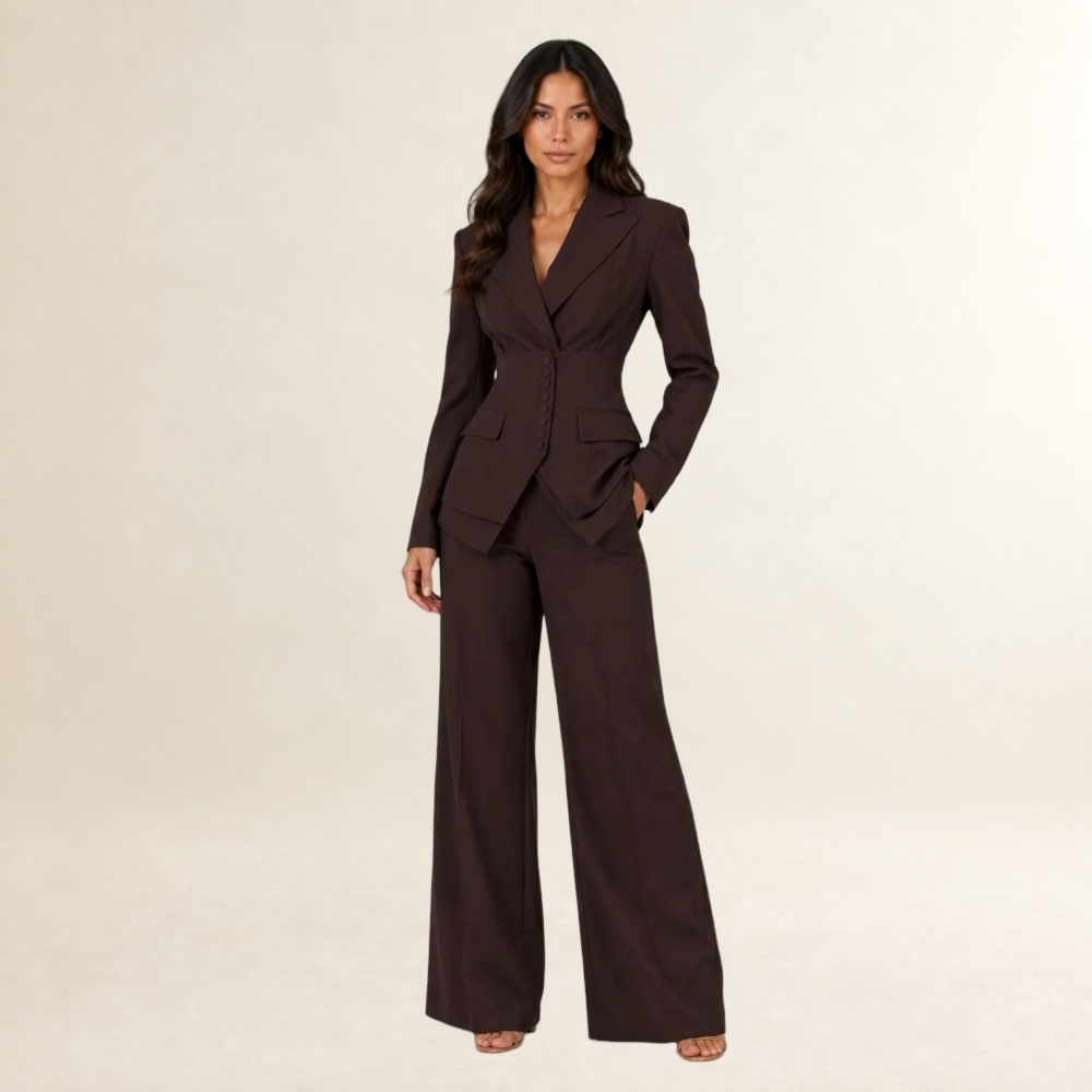 Conjunto de traje de mujer de tres piezas con blazer de doble botonadura pantalones de pierna ancha