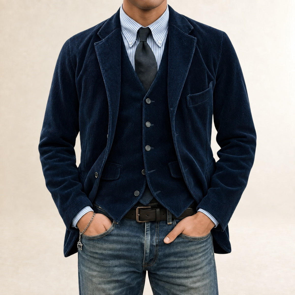 Conjunto de traje para hombre blazer y chaleco con cierre de botones y corte slim fit