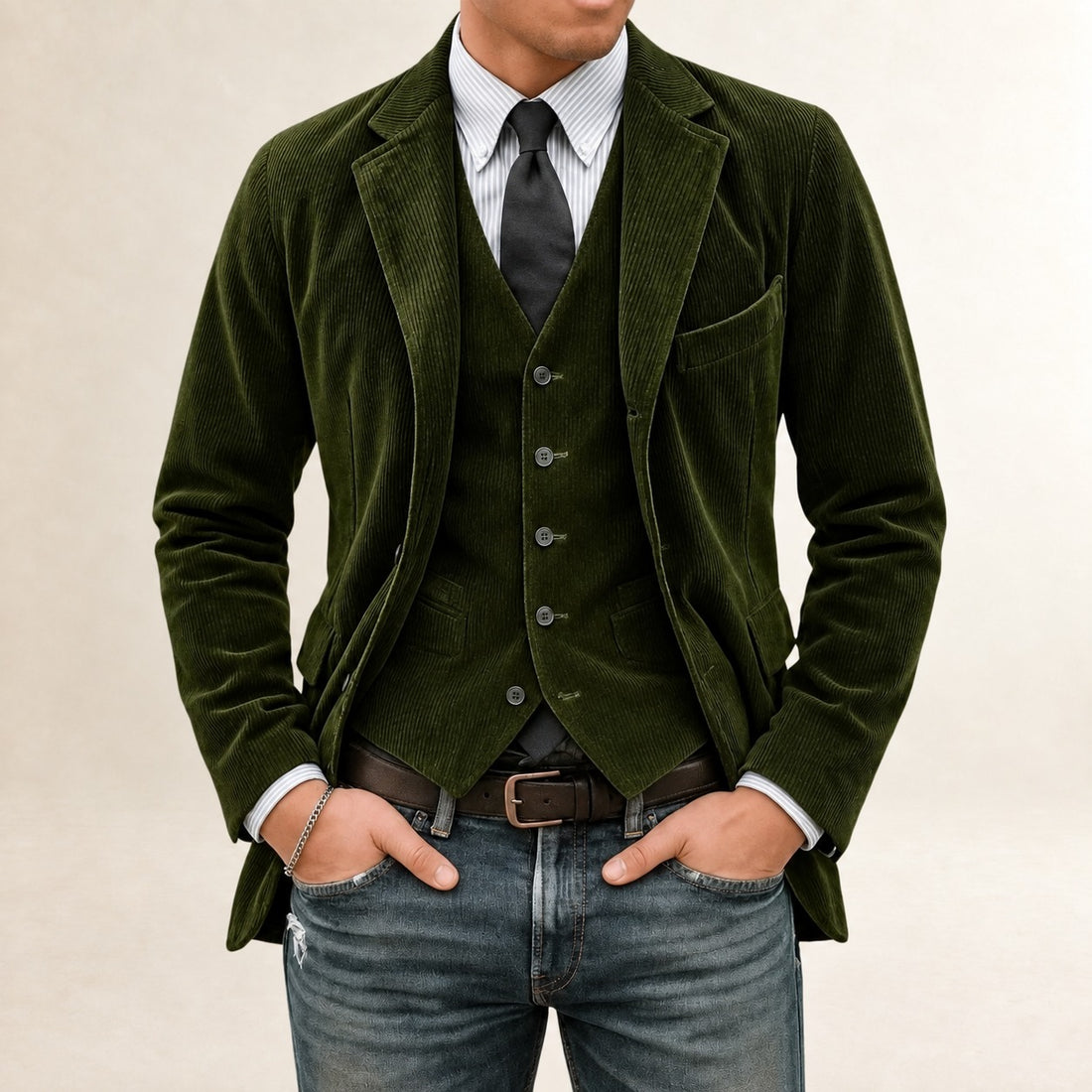 Conjunto de traje para hombre blazer y chaleco con cierre de botones y corte slim fit