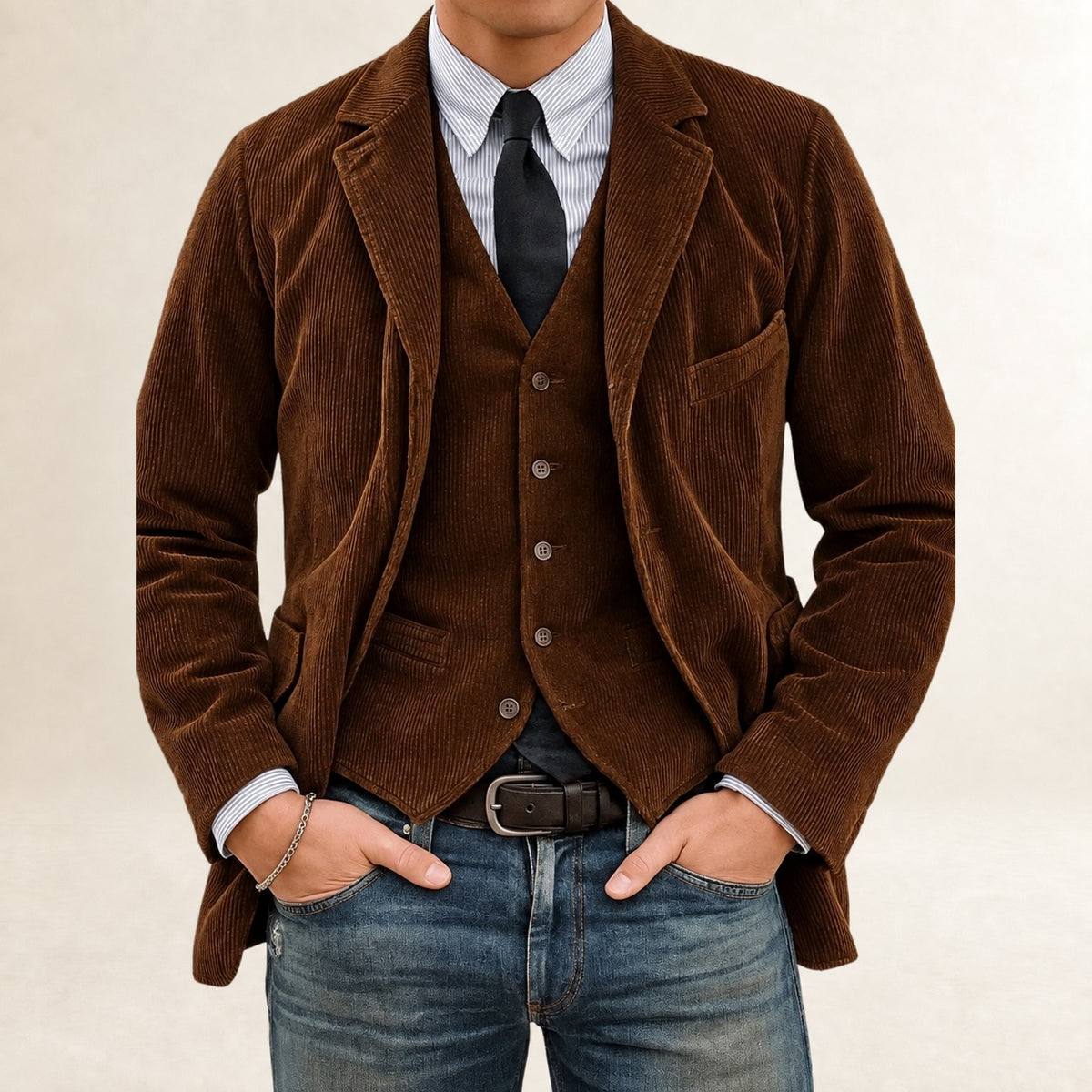 Conjunto de traje para hombre blazer y chaleco con cierre de botones y corte slim fit