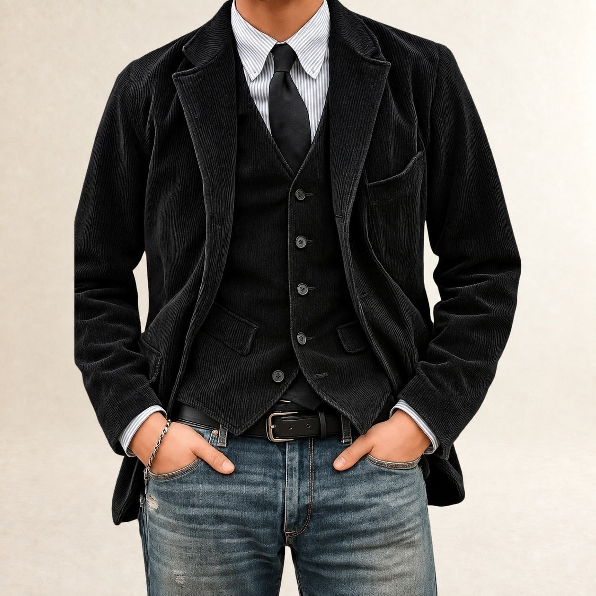 Conjunto de traje para hombre blazer y chaleco con cierre de botones y corte slim fit