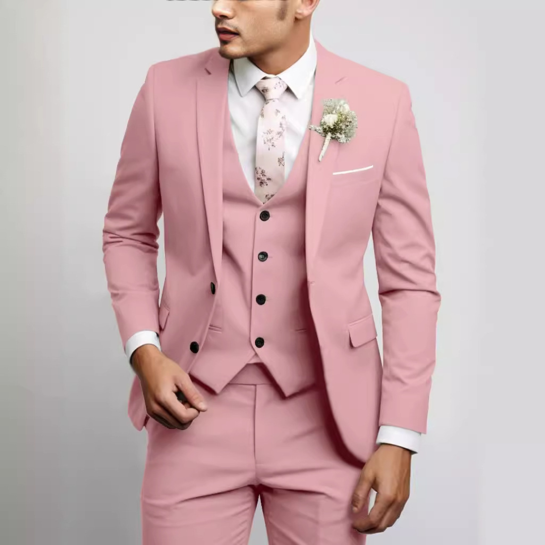 Conjunto de traje para hombre con chaqueta entallada, chaleco frontal y pantalones rectos, planchado sin arrugas
