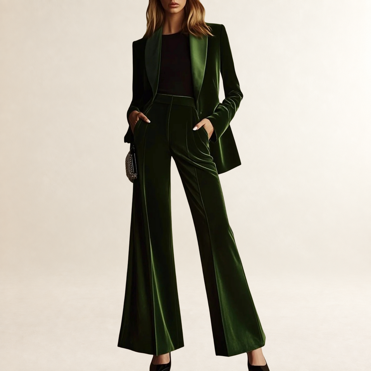 Conjunto de traje para mujer blazer y pantalón acampanado de corte recto