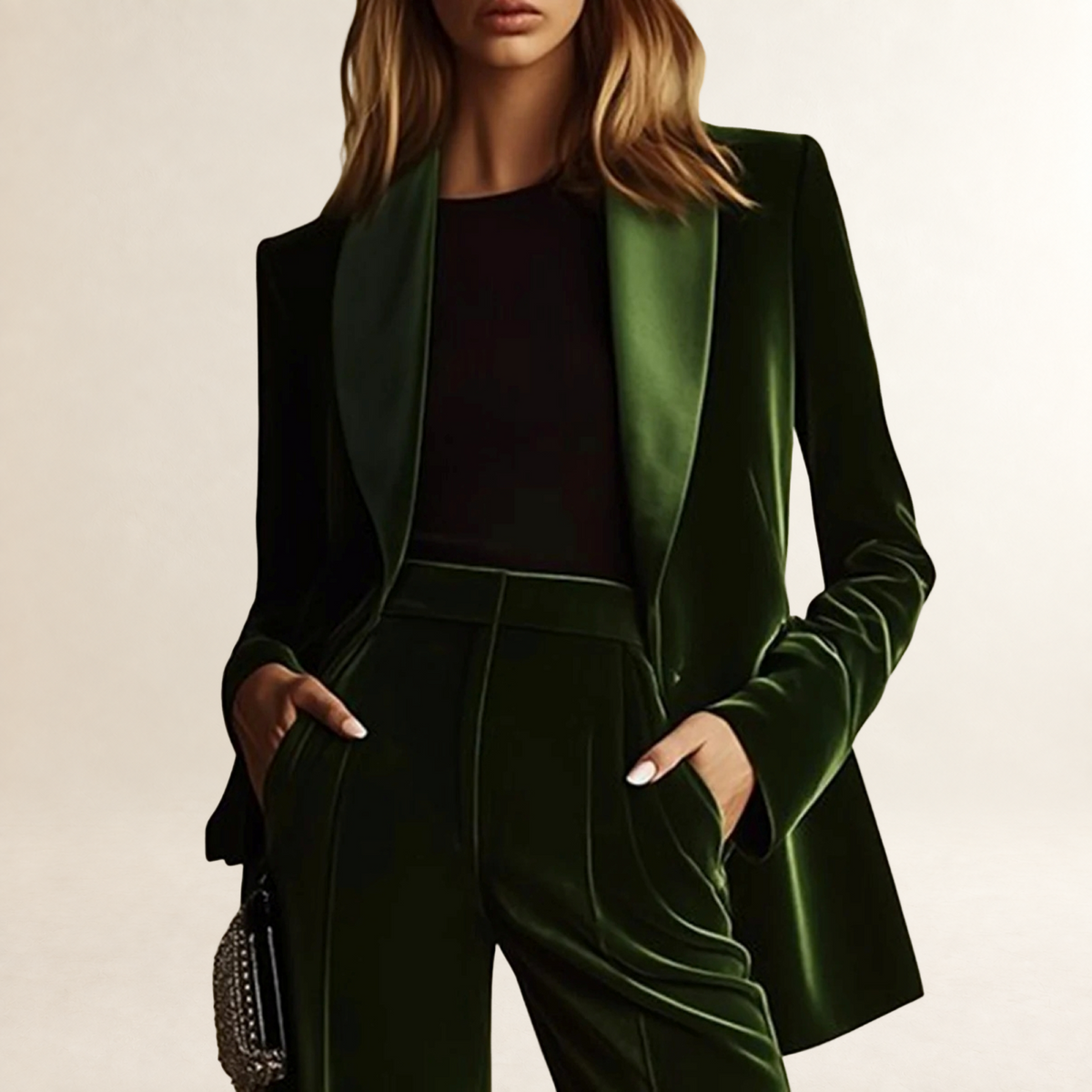 Conjunto de traje para mujer blazer y pantalón acampanado de corte recto