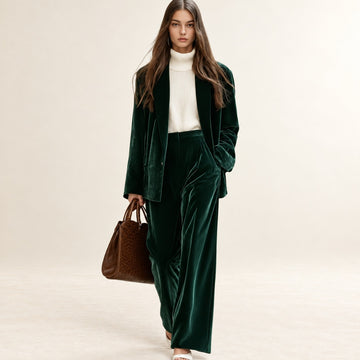 Conjunto de traje para mujer con blazer y pantalones de pierna ancha ajuste elegante