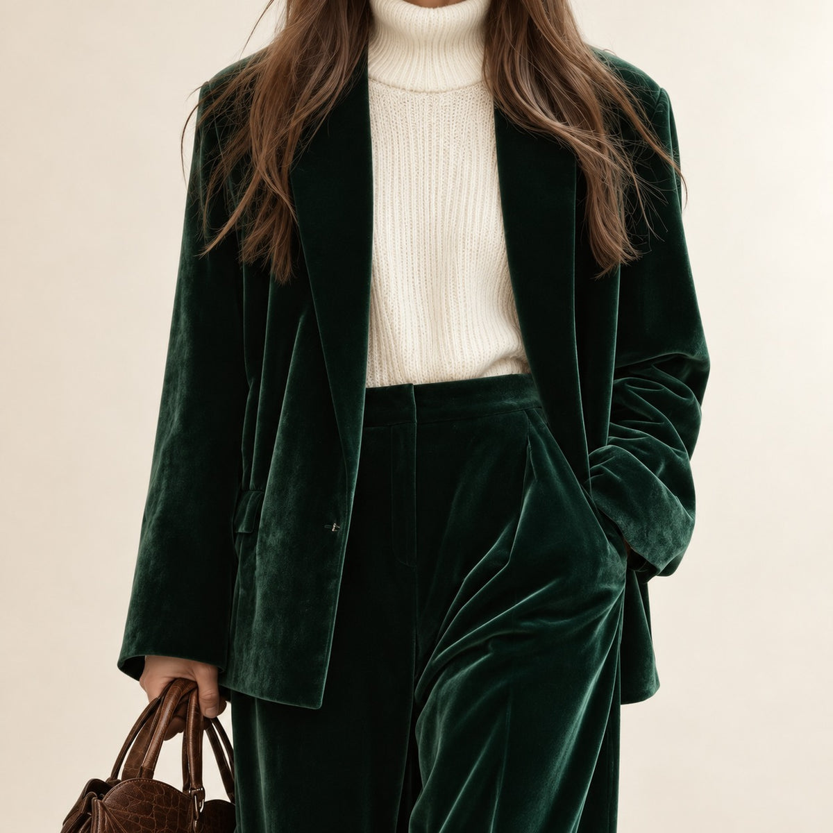 Conjunto de traje para mujer con blazer y pantalones de pierna ancha ajuste elegante