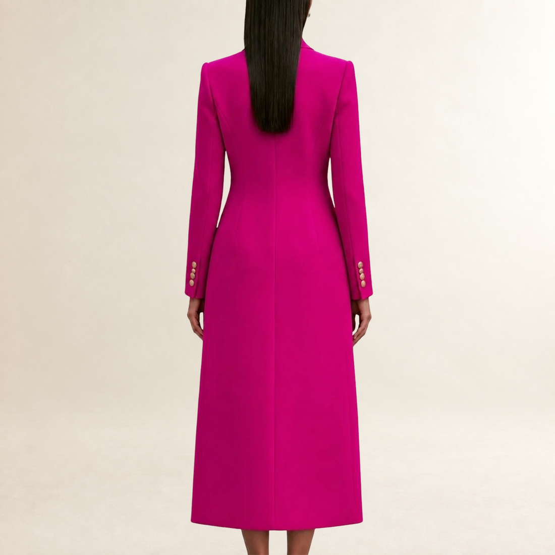 Conjunto de vestido y abrigo mujer de corte entallado con doble botonadura y cuello alto