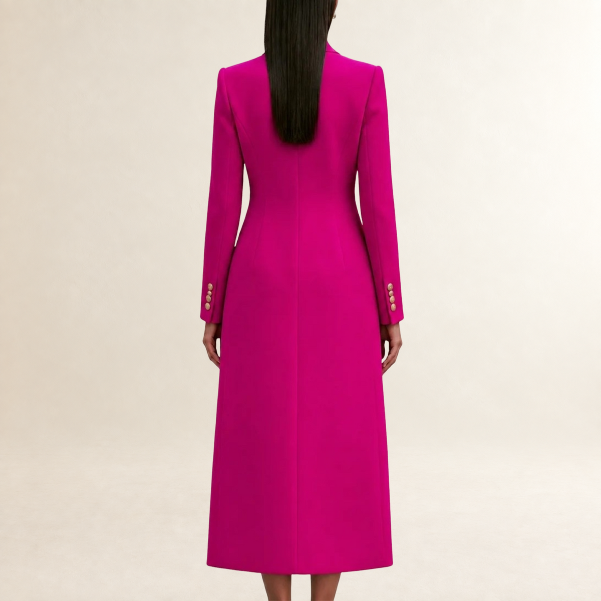 Conjunto de vestido y abrigo mujer de corte entallado con doble botonadura y cuello alto