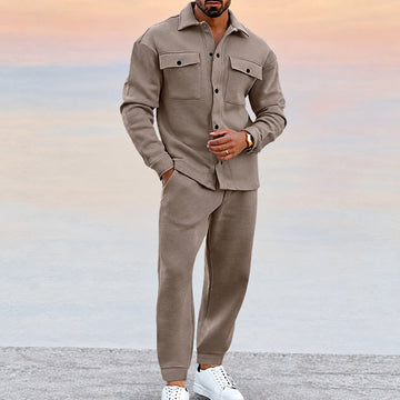 Conjunto deportivo para hombre con chaqueta de botones con bolsillos y pantalones jogger