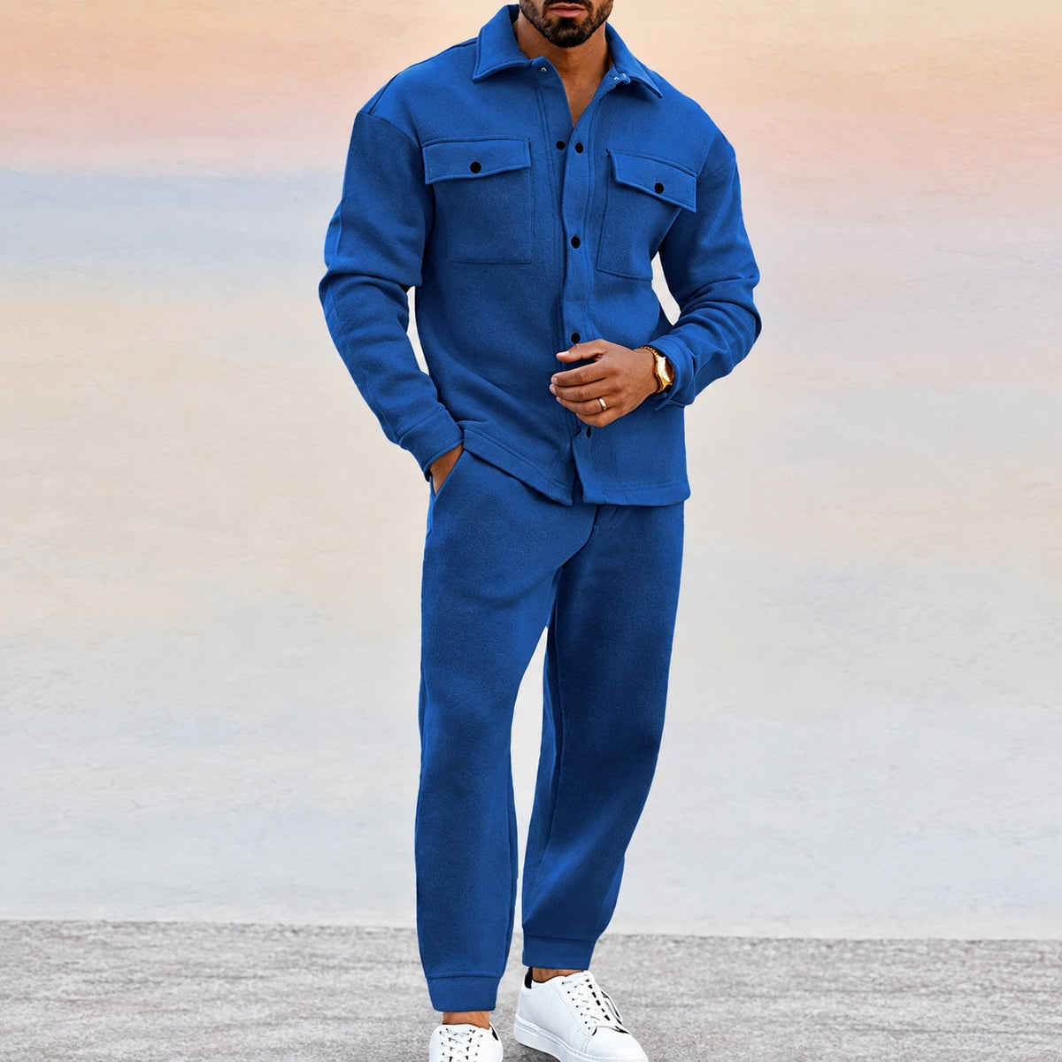 Conjunto deportivo para hombre con chaqueta de botones con bolsillos y pantalones jogger