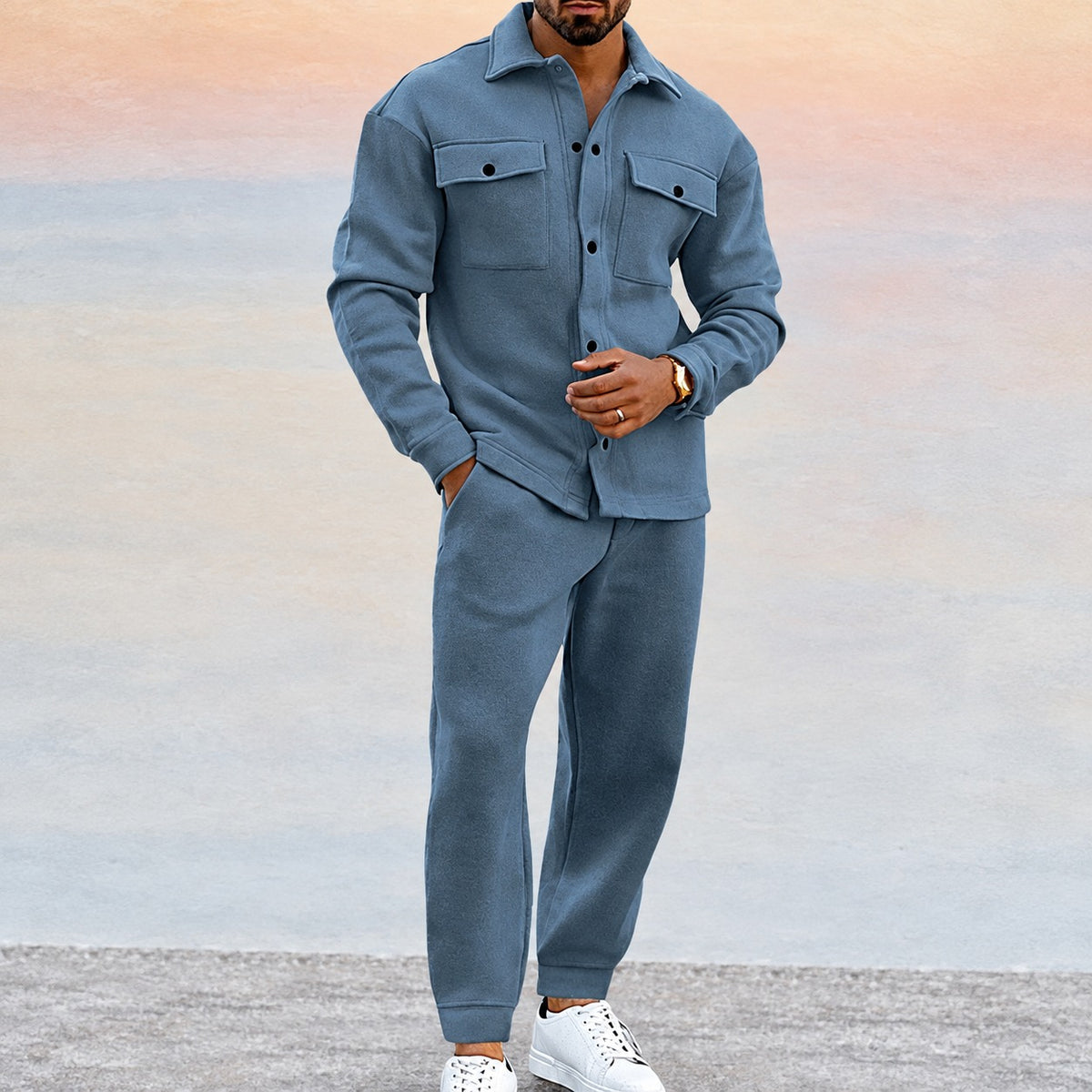Conjunto deportivo para hombre con chaqueta de botones con bolsillos y pantalones jogger