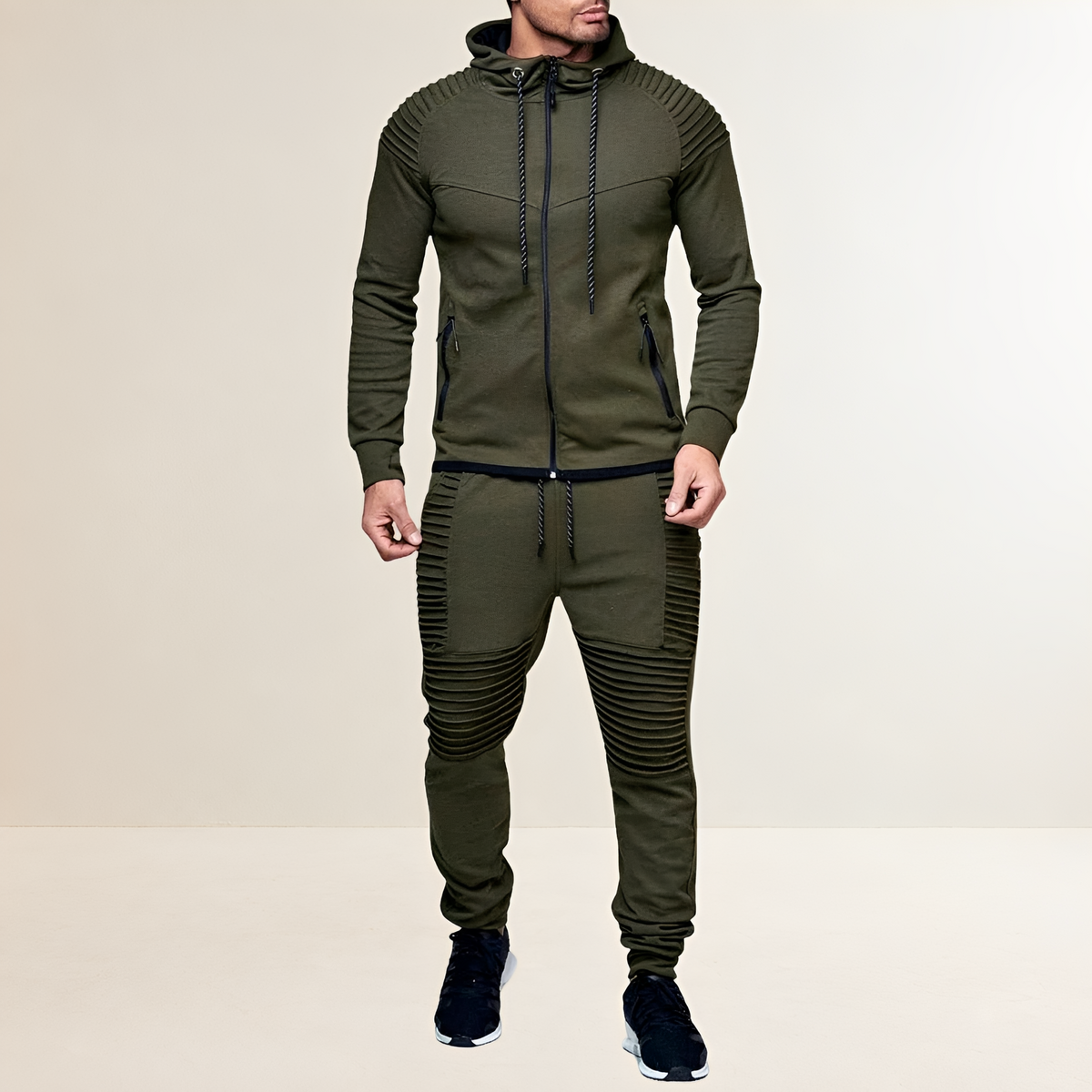 Conjunto deportivo para hombre con sudadera con cremallera y pantalones jogger ajustados