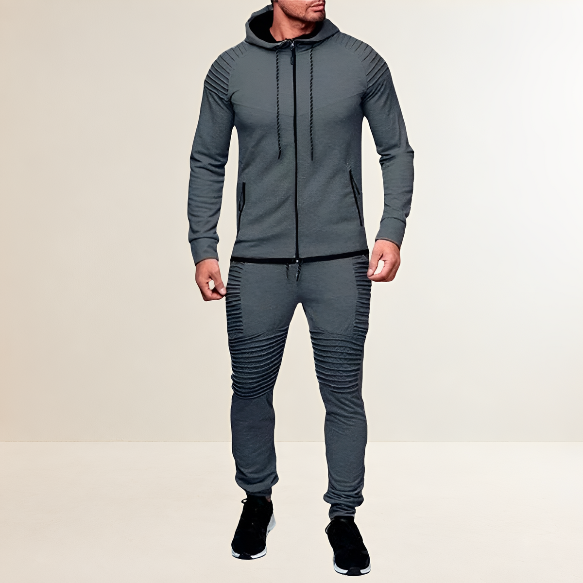 Conjunto deportivo para hombre con sudadera con cremallera y pantalones jogger ajustados