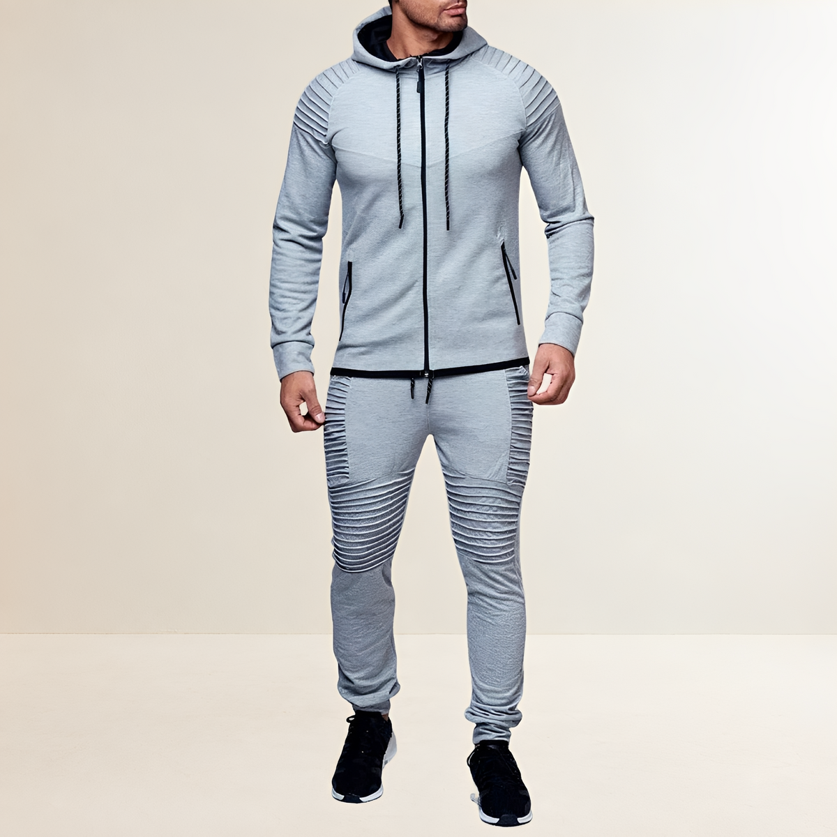 Conjunto deportivo para hombre con sudadera con cremallera y pantalones jogger ajustados