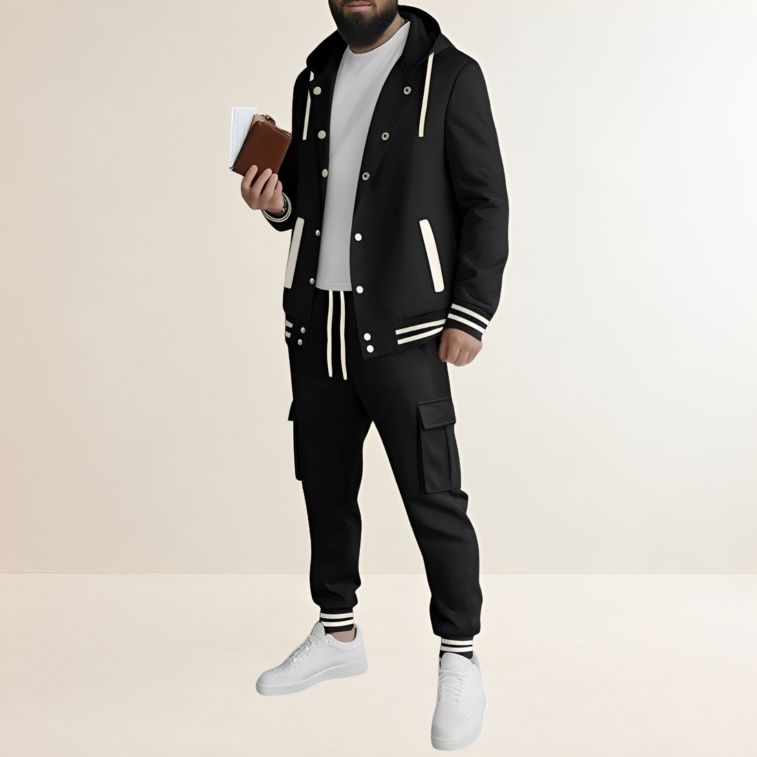 Conjunto deportivo para hombres chaqueta con capucha y pantalones cargo