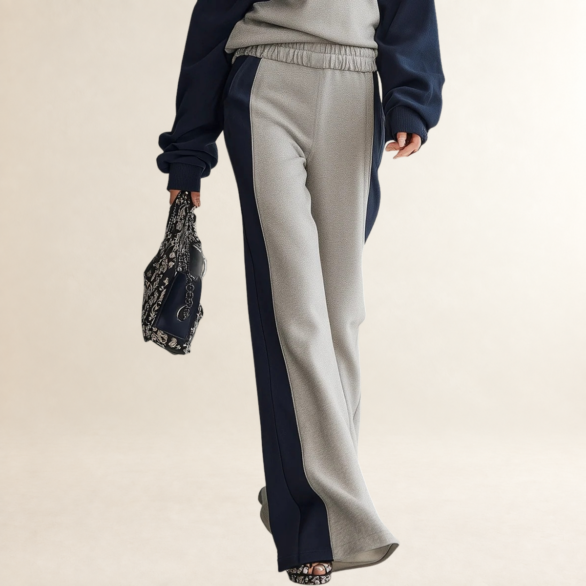 Conjunto para mujer sudadera de un hombro y pantalones jogger con diseño patchwork y corte relajado