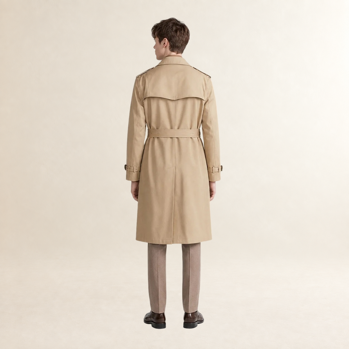 Gabardina Larga para Hombre con Doble Botonadura, Cinturón y Cuello de Solapa