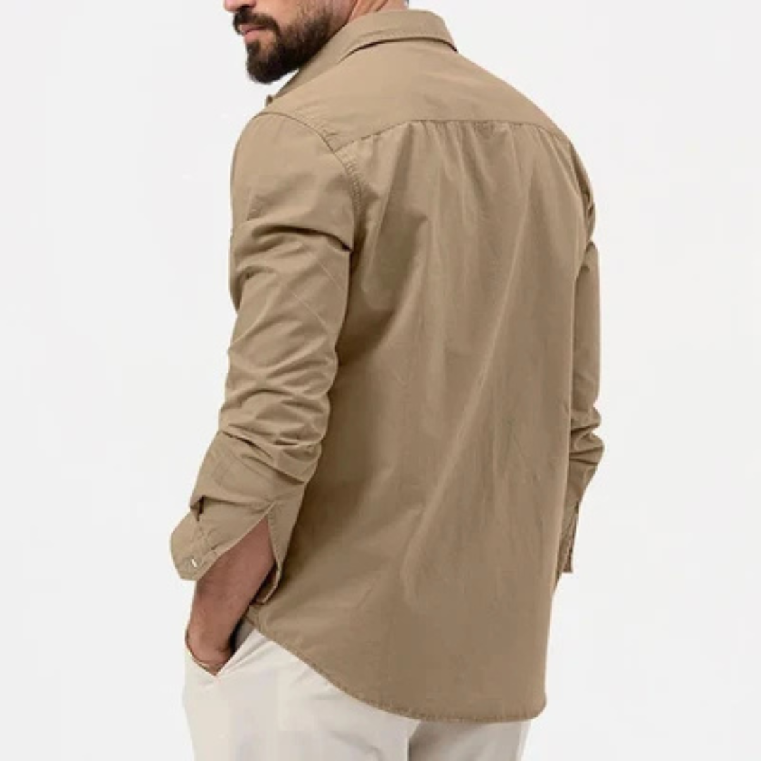 Hombre Camisa de botón manga larga cuello italiano bolsillos doble solapa recto