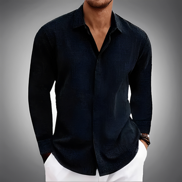 Hombre Camisa de manga larga con cuello puntiagudo y tapeta oculta - relajada recta