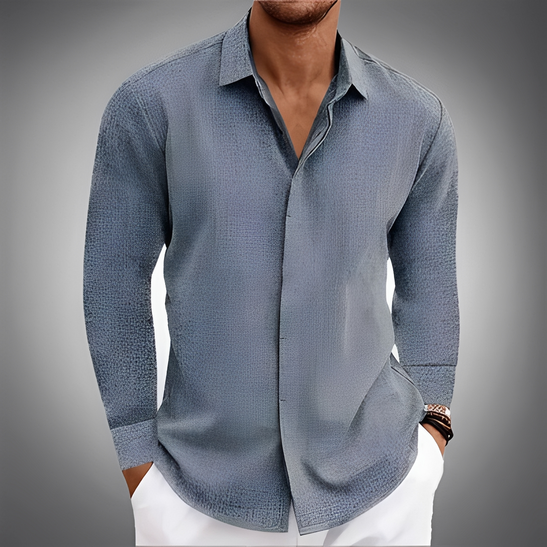 Hombre Camisa de manga larga con cuello puntiagudo y tapeta oculta - relajada recta
