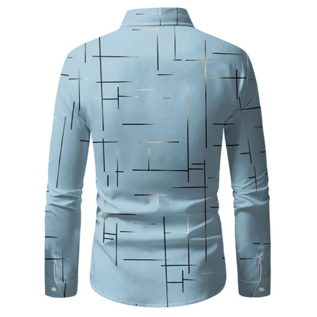 Hombre Camisa de manga larga con cuello abisagrado y bolsillos frontales - manga larga, cierre frontal, patrón geométrico