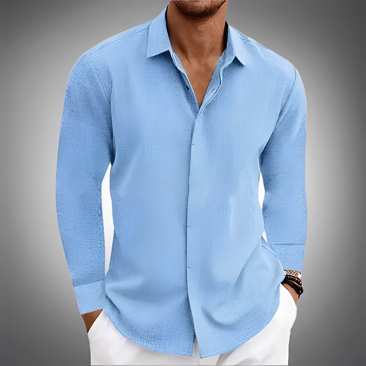 Hombre Camisa de manga larga con cuello puntiagudo y tapeta oculta - relajada recta